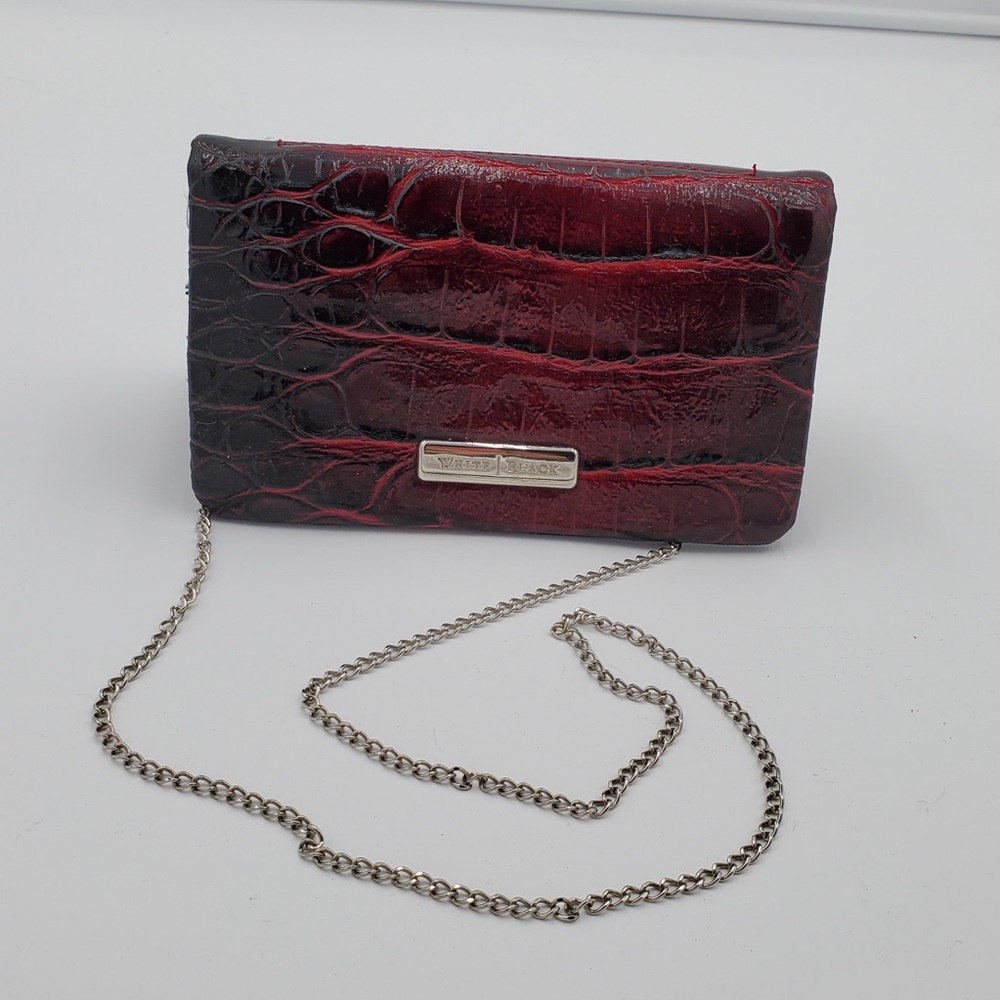 White/Black Black Cherry Faux AlligatorSkin Clutch